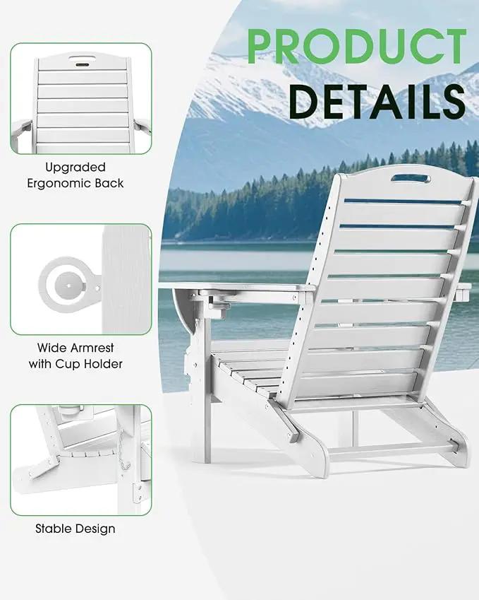 Adirondack Chairs Set of 4, Outdoor Fire Pit Chairs, HDPE All-Weather Adirondack Chairs with Cup Holder, Lawn Chair for Deck, Patio, Garden (White) by GreenHaven Gardens