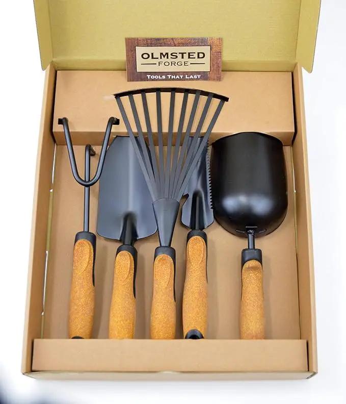 Olmsted Forge Garden Tool Set, 5 Pieces, Heavy Duty Powder Coated Steel, Cork Handle by GreenHaven Gardens