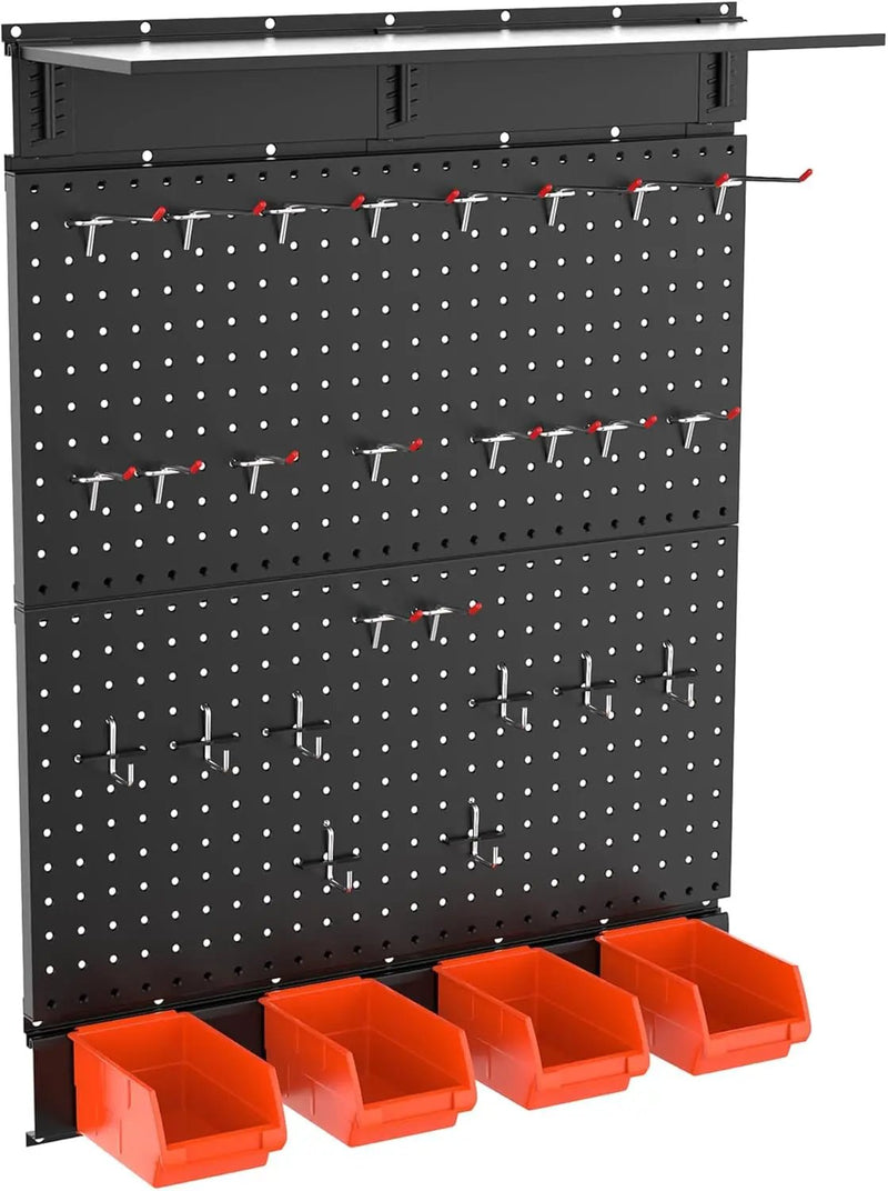 TORACK Garage Metal Pegboard with Accessories, Tools Organizer Peg Board with Pegboard Hooks, Bins, Tool Storage Pegboards for Wall(Black) by GreenHaven Gardens