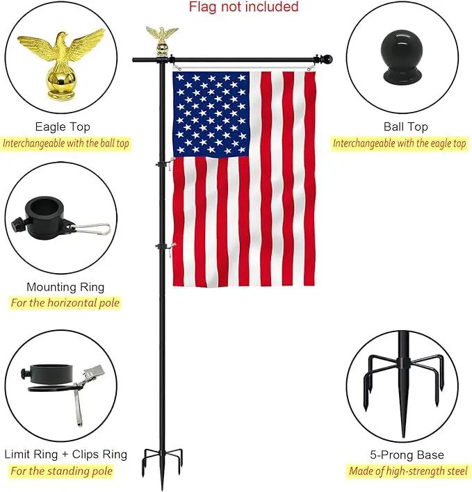 10FT Garden Flag Pole Stand for 3x5 Feet & 28x40 Inch Flags – Heavy Duty Freestanding Flagpole with 5-Prong Base – Adjustable, Lightweight Aluminum Flag Holder for Yard, Outdoor, Lawn – Black by GreenHaven Gardens