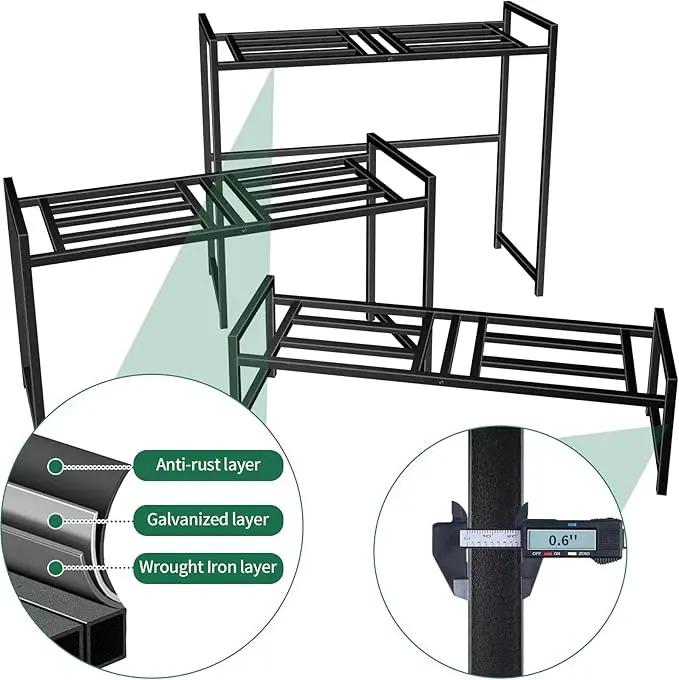 Plant Stand Indoor Outdoor, 3-Tier Wrought Iron Plant Stands, Stackable Metal Plant Shelf Decorative Outdoor Flower Stand Heavy Duty Pedestal Stands for Garden Deck Living Room, Black by GreenHaven Gardens