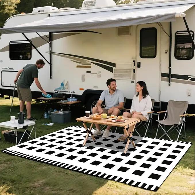 WILDROOTS 5x8 Feet Horizontal Edge Check Plastic Outdoor Rug, Stain Resistant Waterproof Reversible Outdoor Patio Rug, Fade Resistant Camping Rug by GreenHaven Gardens