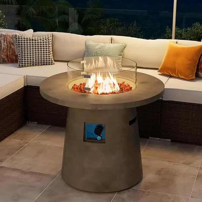 COSIEST 31.5-inch Round Fire Pit, Magnesium Oxide Outdoor Propane Fire Table, CSA Certified, 40,000 BTU Stainless Steel Burner, Free Lava Rocks, Fits 20lb Tank Inside by GreenHaven Gardens