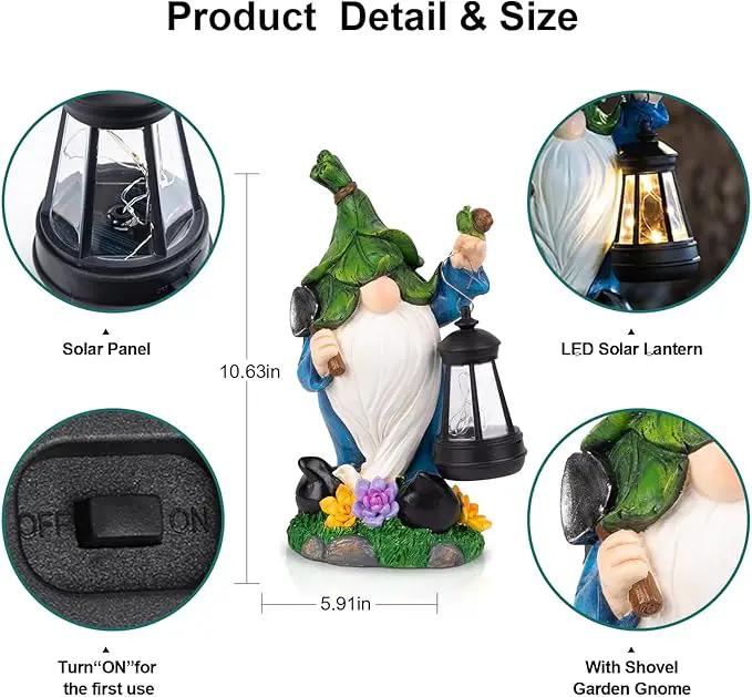 Garden Gnome Solar Figurine Lights - Solar Powered Lighting Outdoor Decorations with Lantern & Shovel, Yard Art Lawn Ornaments for Porch Patio Balcony - Gnome Gifts for Women Mom by GreenHaven Gardens