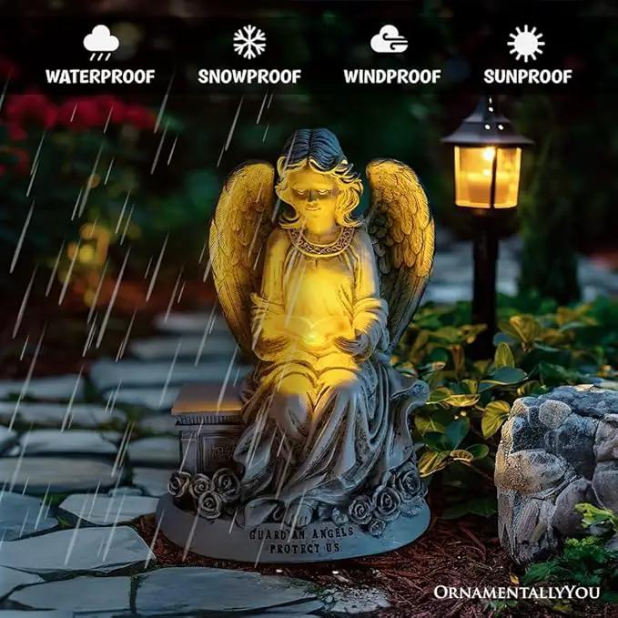 Spring & Summer-Themed Garden Statues – Adorable Outdoor Decor for Lawn, Patio & Porch (Guardian Angel Reading Book Garden Statue, 10" Solar Powered Angelic Outdoor Figurine) by GreenHaven Gardens
