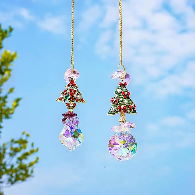 2PCS Rhinestones Christmas Tree Ornaments Suncatcher Prisms Hang for Tree Window Christmas Eve Party by GreenHaven Gardens