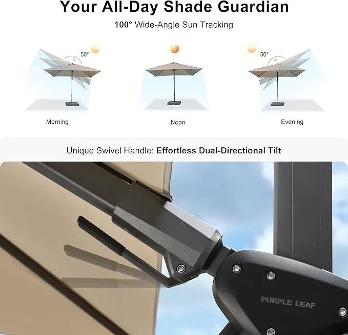 PURPLE LEAF 9.8' X 9.8' Tilting Patio Umbrella with Base Outdoor Cantilever Swivel Square Umbrella with Tilt Aluminum Offset Umbrella with 360-degree Rotation for Garden Deck Pool Patio Beige by GreenHaven Gardens