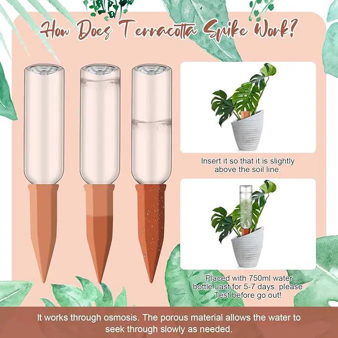 3 Sets Plant Watering Devices Include Terracotta Self Watering Spikes and 26 oz Plastic Bottles, Slow Release Vacation Insert Automatic Plant Waterer Device (Blue Clear Brown and Terracotta) by GreenHaven Gardens
