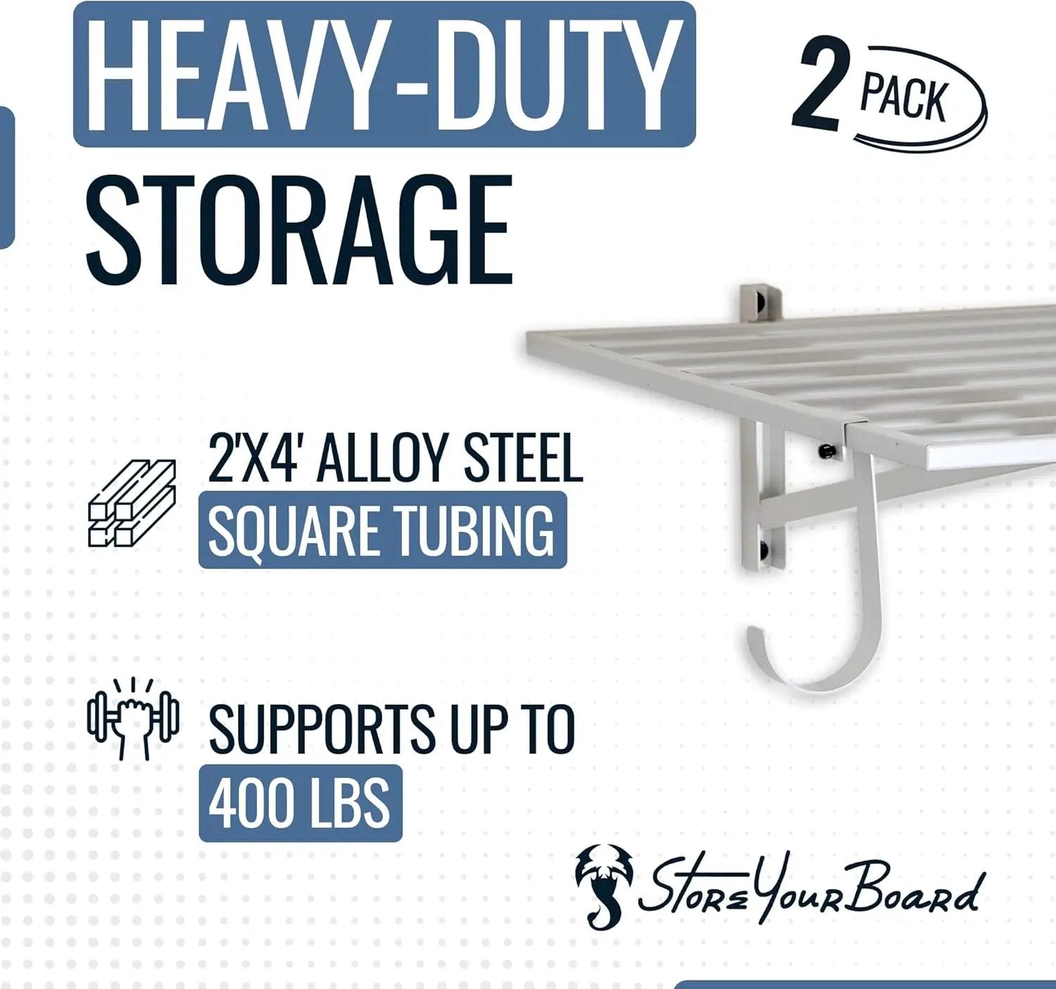 StoreYourBoard 2-Pack Heavy Duty Wall Shelves – Wall-Mounted Garage Storage Shelving and Organization for Sheds, Closets, or Utility Rooms – Holds 200 lbs, 2ft x 4ft, White by GreenHaven Gardens