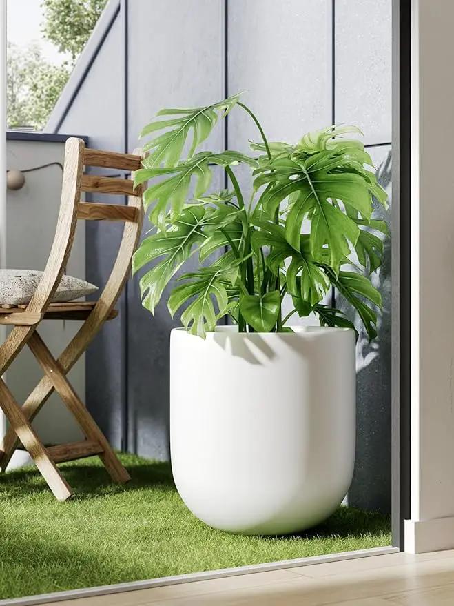 LE TAUCI 12 Inch Pots for Plants, Ceramic Large Planters for Indoor Plants, Indoor Plant Pots for Home Garden Patio Office, Planter Pots with Drainage Hole and Rubber Plug, White by GreenHaven Gardens