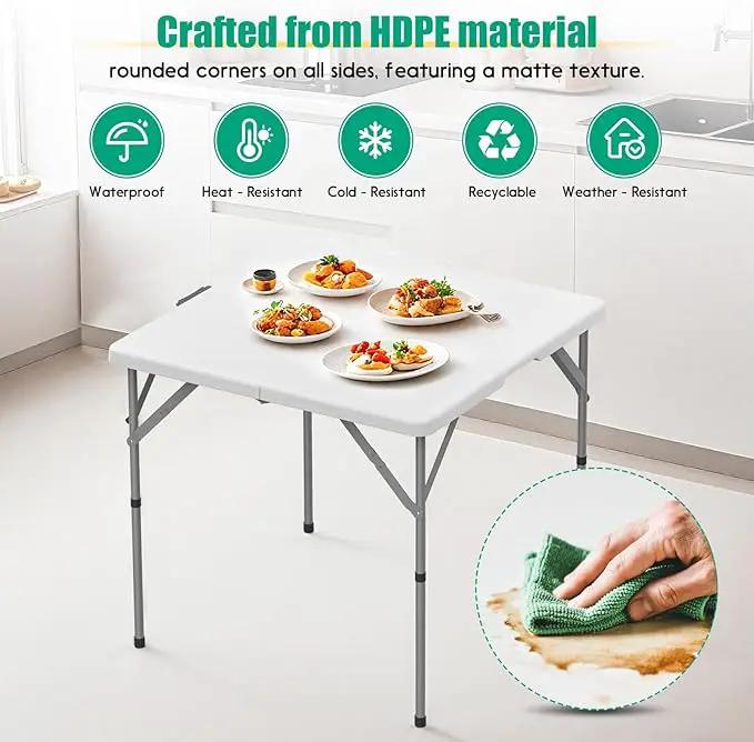 HLPB 34'' Square Folding Card Table, Fold-in-Half Portable Dining Table with Handle and Safety Lock, Foldable Plastic Dining Table Indoor Outdoor for Camping, Picnic and Party Event, White by GreenHaven Gardens