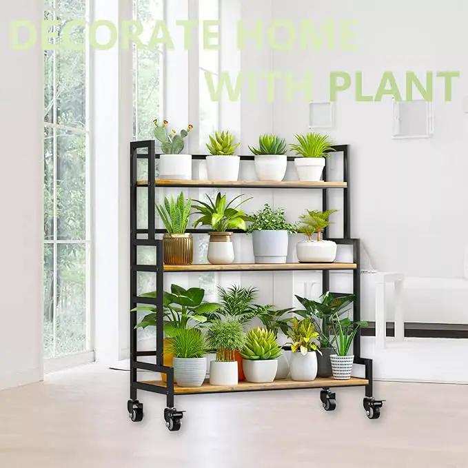 YIZAJIA Plant Stand Indoor 3 Tier Metal Board Outdoor Tiered Stands Shelf With wheel for Multiple Plants Potted Ladder Plant Holder Table Plant Pot Stand for Window Garden Balcony Living Room (3 by GreenHaven Gardens