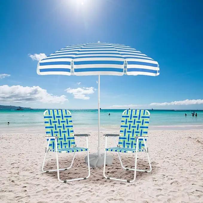 VINGLI Patio Lawn Webbed Folding Chairs Set of 2, Outdoor Beach Portable Lawn Chair Camping Chair Beach Chair for Yard, Garden Dining (Blue, Classic) by GreenHaven Gardens