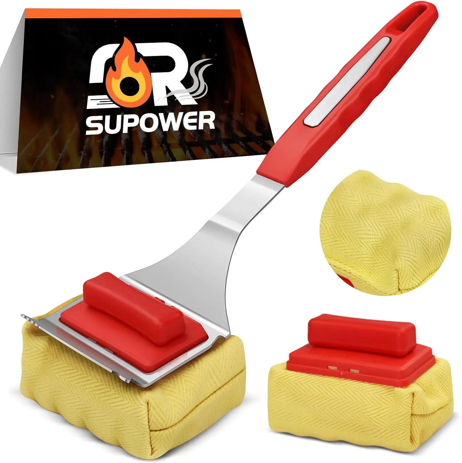 Grill Brush Bristle Free - Cleaning with Steam Technology, Replaceable Brush Heads & Scraper Tool for Stainless-Steel Grates Grill Brush with Stainless Steel Spatula and Two Cleaning Brush Heads by GreenHaven Gardens