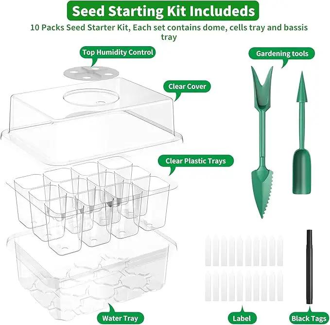 120 Cells Reusable Seed Starter Tray, 10 Pack Seedling Starter Kit for Greenhouse Propagator Station Planting Growing (Clear) by GreenHaven Gardens