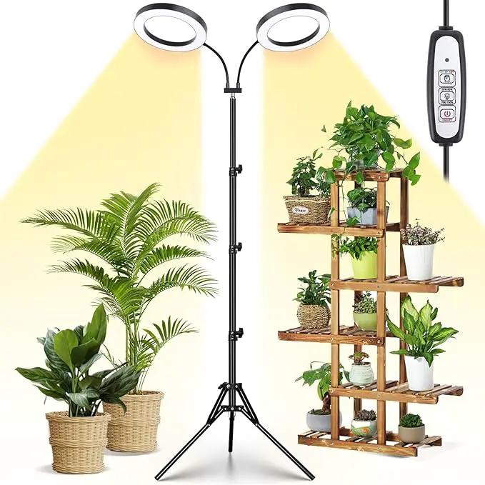 LORDEM Grow Light for Indoor Plants, Dual-Head Plant Light for Plants Growing, Full Spectrum Growth Lamp with Auto Timer for 4/8/12H, 4 Dimmable Levels, 144 LEDs, Height Adjustable Stand 24.4"- 67" by GreenHaven Gardens