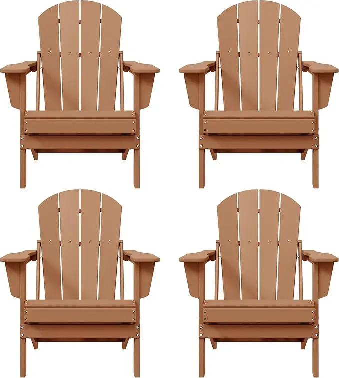 Westin Outdoors Laguna WO Home Furniture Adirondack Chair 4 PC Set Classic Outdoor Patio Folding Chair for Bon Fire Pit Lawn Backyard Beach Plastic Weather-Resistant (Teak) by GreenHaven Gardens
