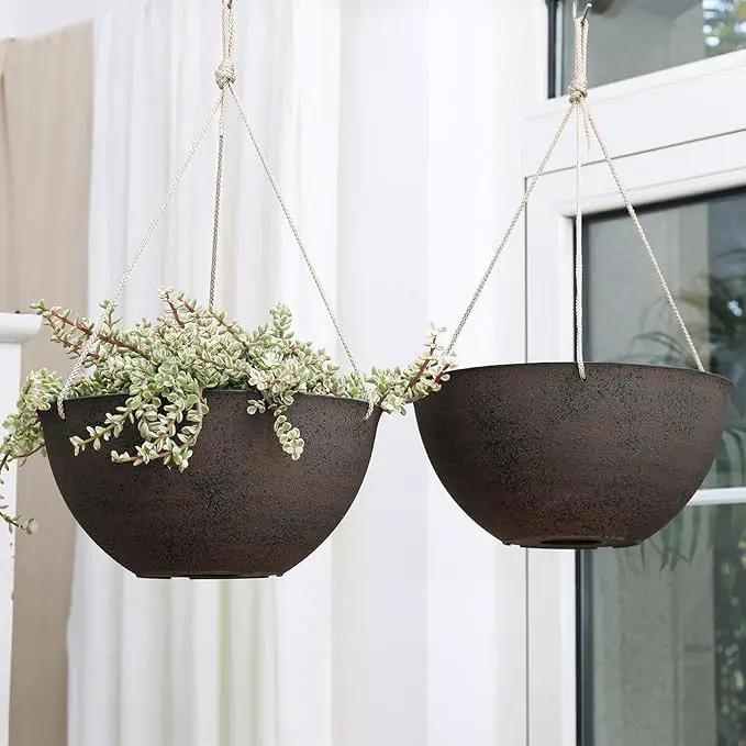 LA JOLIE MUSE Large Hanging Planters - 13 Inch Flower Pots Outdoor Indoor, Hanging Garden Planters Set of 2, New Iron Color by GreenHaven Gardens