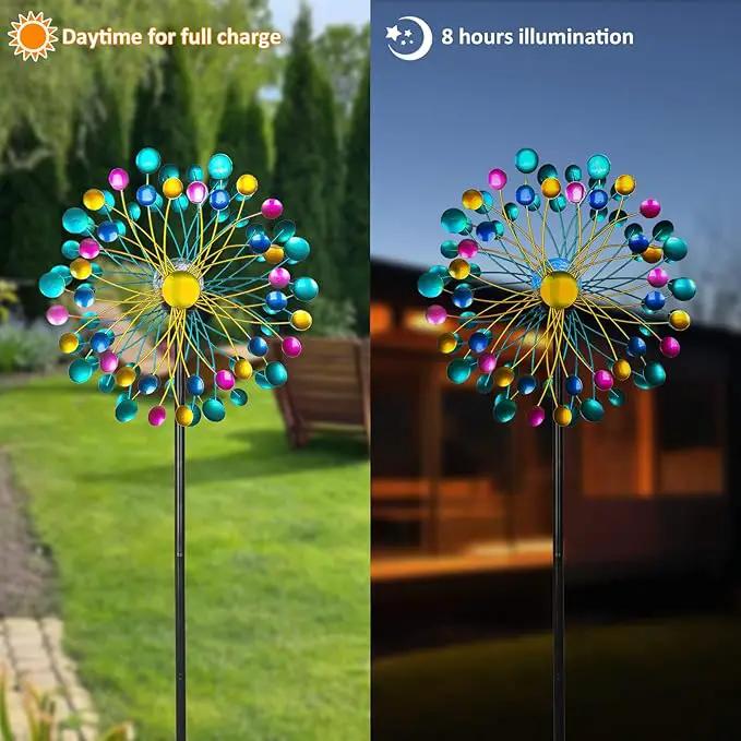 Solar Wind Spinners for Yard and Garden- 58.2 Inch Metal Wind Sculptures Outdoor Clearance Kinetic Windmills with Multi Color Led Glass Ball (Polka Dots) by GreenHaven Gardens
