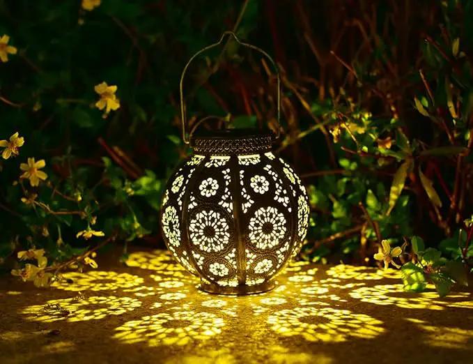 Moroccan Garden Solar Lanterns, {Set of 2} Bohemian Landscape Solar Lights Outdoor Waterproof for Yard Pathway Patio Tree Table Decor (Bronze) by GreenHaven Gardens