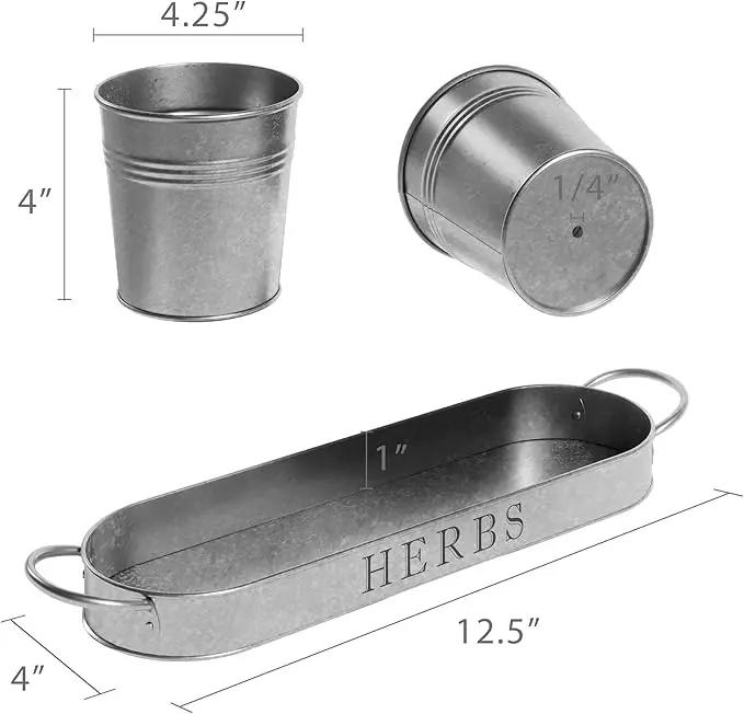 Barnyard Designs Indoor Herb Garden Planter Set with Tray, Metal Windowsill Plant Pots with Drainage for Outdoor or Indoor Plants, Set/3 (Galvanized) by GreenHaven Gardens