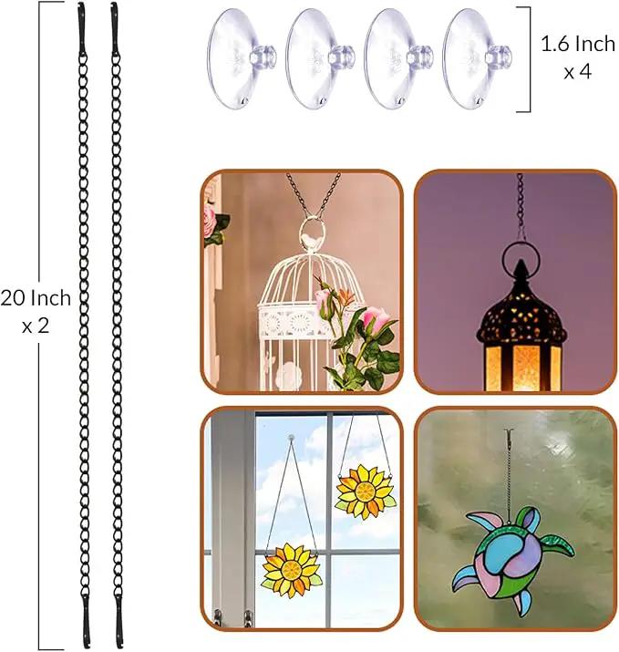 4 Pcs 20 Inch Stained Glass Window Hanging Chain with Suction Cup Hooks, Picture Hanging Chain Sunshine Catcher Black Metal Nickel Plating Stained Glass Window Panels Chains by GreenHaven Gardens