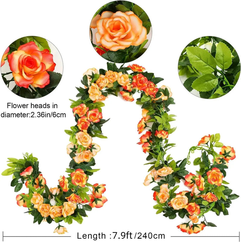 JUSTOYOU 2 Pack (15.8FT) Fake Rose Garland, Artificial Rose Vines Flowers Hanging Silk Rose Vine Wedding Home Backdrop Party Arch Arrangement Decoration by GreenHaven Gardens