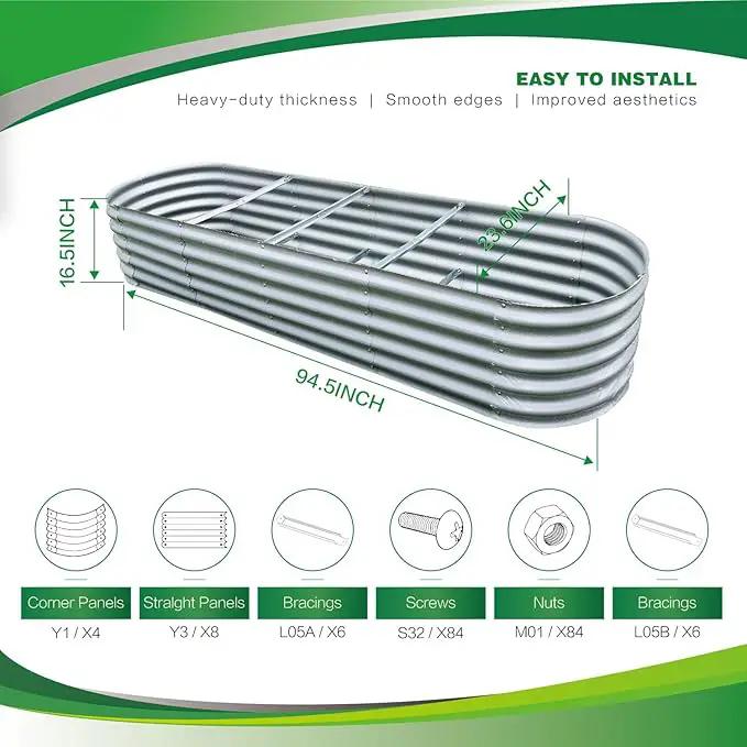 Gardmax Galvanized Raised Garden Bed, Lightweight Planter Boxes Outdoor with Easy Assembly, Large Garden Bed for Vegetables, Fruits, Flower Silver 8FT by GreenHaven Gardens
