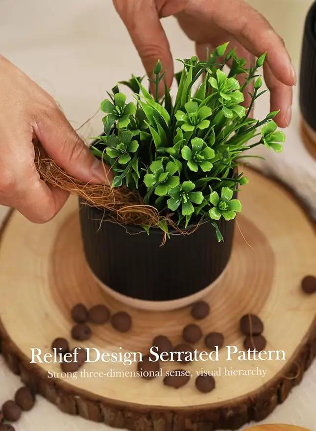 AOMRYOM 4 Inch Small Ceramic Plant Pots with Drainage Hole and Saucer, Modern Flower Planter for Succulent, Indoor Plants, Cactus, Herbs, Black, Set of 4 (Plant Not Included) by GreenHaven Gardens