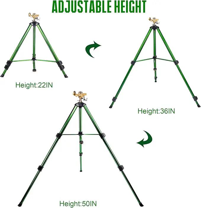 Biswing Impact Sprinkler Head on Tripod Base, Extends Up to 50 Inch Heavy Duty Lawn Sprinkler, 360 Degree Large Area Irrigation, Adjustable Coverage Brass Nozzle Alloy Metal Tower Sprinkler, 2 Pack by GreenHaven Gardens
