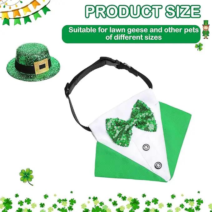 St. Patrick's Day Porch Goose Outfit 23"/ 17'' Statue Tuxedo Bandana Top Hat Cloth for Goose Lawn Decoration(Suit Collar)