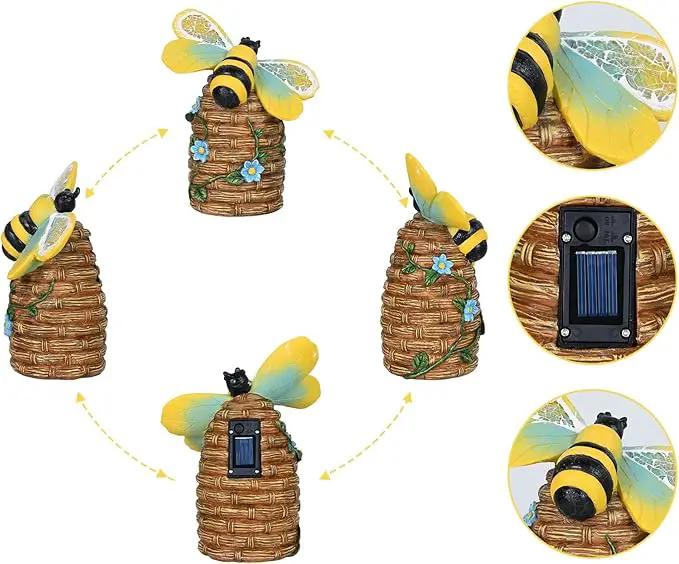 Garden Statue Bee Decor-Outdoor Statue Bees Decorations-Solar Garden Light Bumble bee Figurine Patio,Balcony,Yard,Lawn Ornament Mom Gift by GreenHaven Gardens