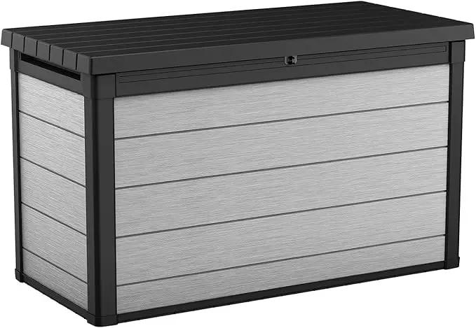 Keter Denali 200 Gallon Resin Large Deck Box with Double Wall 20mm Panels - Paintable and Drillable-Organization and Storage for Patio Furniture and Outdoor Items, Grey & Black by GreenHaven Gardens