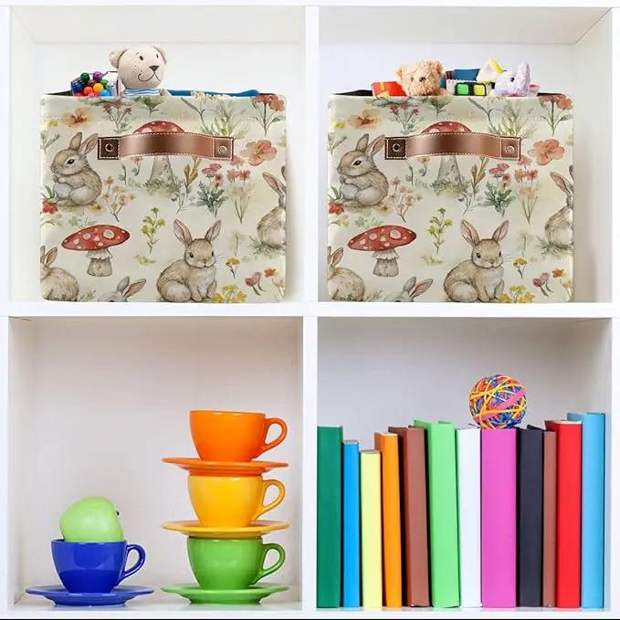 Easter Mushroom Rabbit Rectangular Storage Basket Organizer Bin Shelf Baskets For Clothes Gifts For Home Office Dorm by GreenHaven Gardens