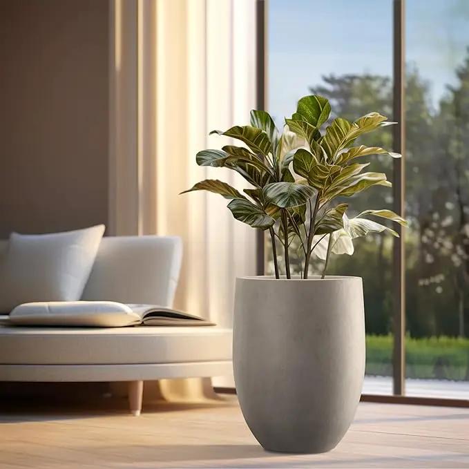 Kante 21.7" H Weathered Concrete Tall Planter, Large Outdoor Indoor Decorative Pot with Drainage Hole and Rubber Plug, Modern Round Style for Home and Garden by GreenHaven Gardens