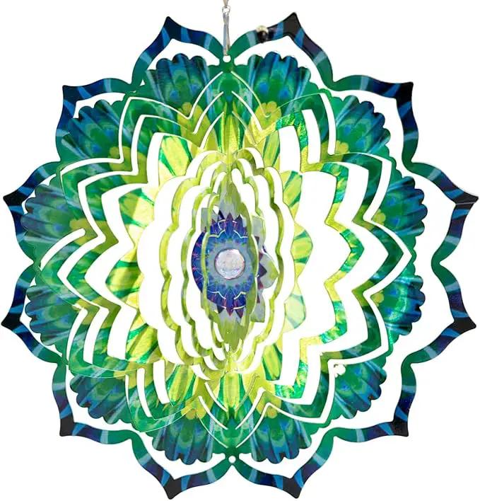 VP Home Emerald Mandala Kinetic Wind Spinner for Yard and Garden Wind Spinner Outdoor Metal Large Hanging Mandala Decor 3D Garden Art Wind Sculpture Spinners Kinetic Art Yard Decor Lawn Ornament by GreenHaven Gardens