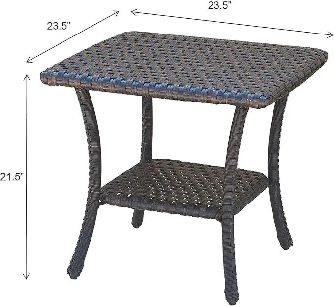 Patio Tables Outdoor Coffee Table - Wicker Rattan Side Tables with 2-Tier Storage Shelf End Table for Porch Deck Balcony Garden Outside Square Brown by GreenHaven Gardens