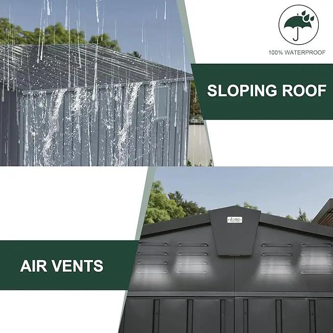 Domi Outdoor Storage Shed 11' x 9', Metal Steel Utility Tool Shed Storage House with Double Lockable Doors & Air Vents for Backyard Patio Garden Lawn Dark Grey by GreenHaven Gardens