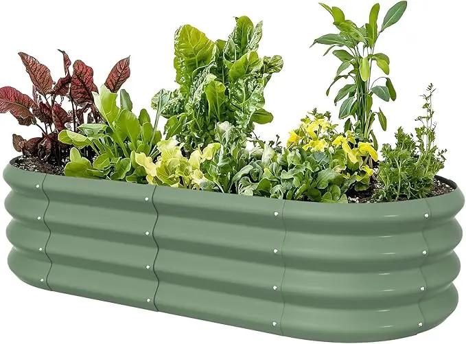 4x2x1ft Oval Galvanized Raised Garden Bed Outdoor 9-in-1 Large Metal Modular Planter Box Raised Beds for Gardening,Vegetables,Fruits,Flowers & Herbs (Green) by GreenHaven Gardens