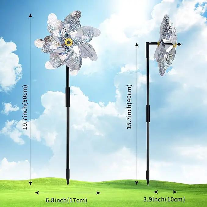BATTIFE 10 Pack Reflective Pinwheels for Yard and Garden, Pre-Installed Sparkly Silver Blind Birds Pin Wheel, Scare Birds & Animal Away Wind Spinner by GreenHaven Gardens
