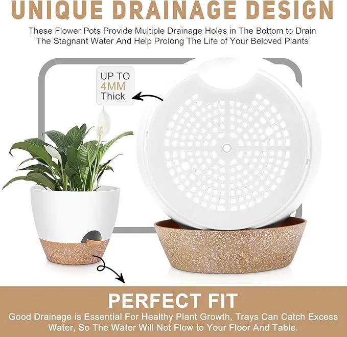 12" 10" 9" Large Self Watering Plant Pots, 3 Pack Flower Pots Planters with Multi Mesh Drainage Holes for Indoor Outdoor Garden Plants and Flowers. by GreenHaven Gardens