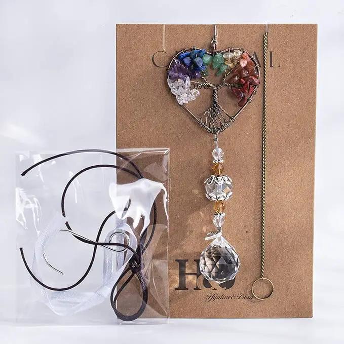 H&D HYALINE & DORA Suncatcher Window Hanging Tree of Life Heart Shaped Crystal Ball Prism Drop Pendant by GreenHaven Gardens