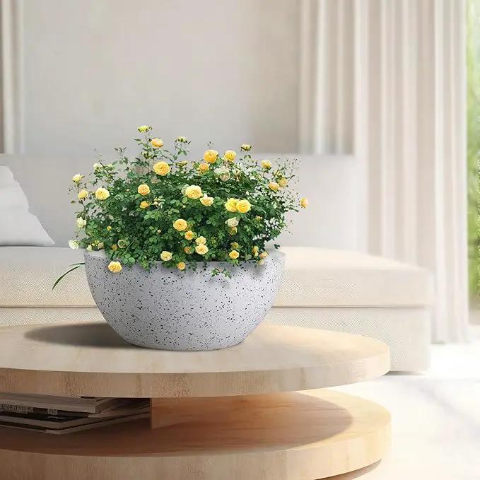 10 inch Hanging Planters for Outdoor Indoor Plants with Drainage Holes and Chain, 2 Pack Round Hanging Flower Plant Pots for Garden Home Porch Decor, Speckled White by GreenHaven Gardens