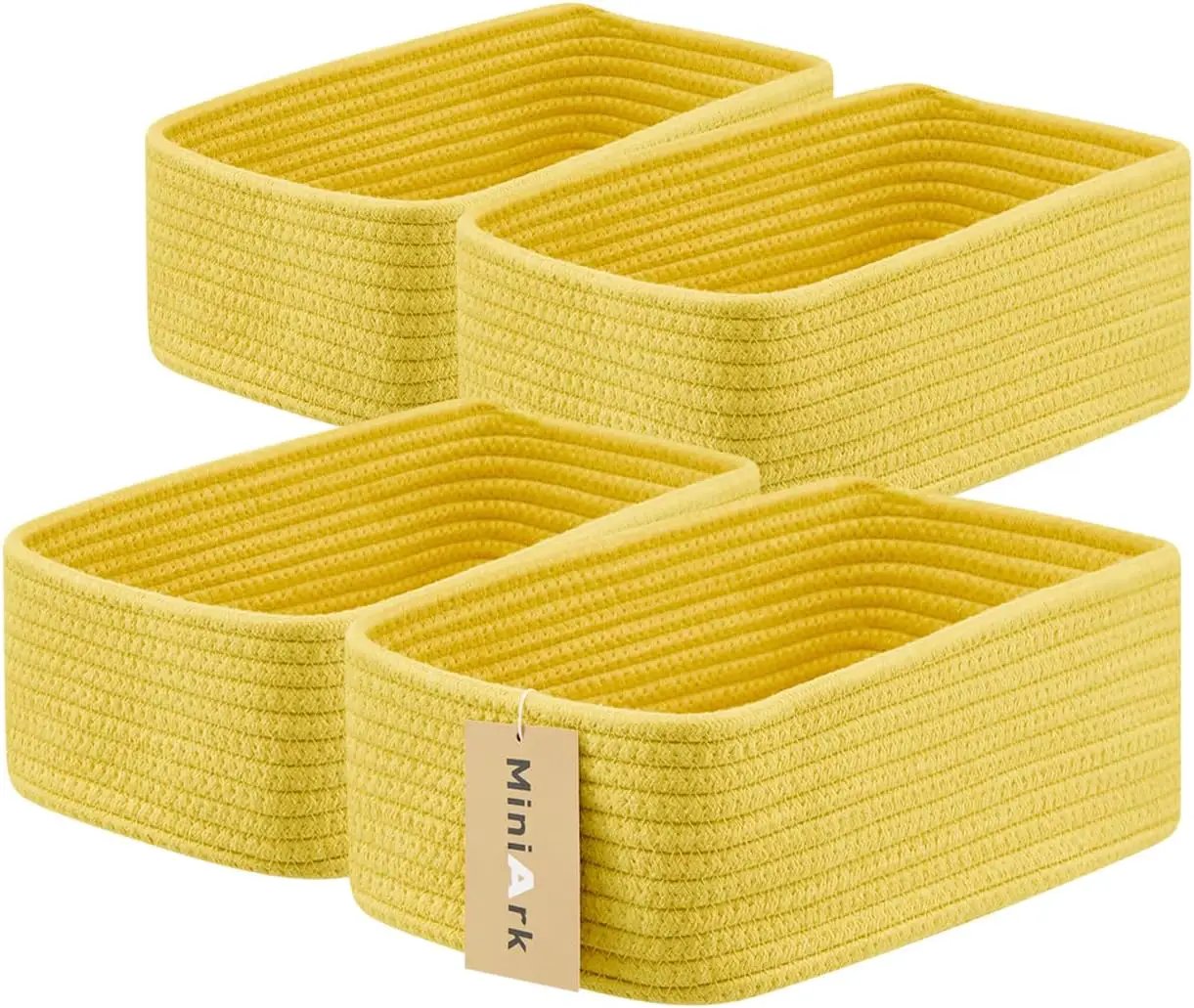 Small Storage Baskets for Organizing | Closet Organizer Bins | Shelf Toy Basket | Woven Rope Baskets | Cube Decorative Box | Shallow Basket | 11.5x7.5x4.7” | 4 Packs Yellow by GreenHaven Gardens