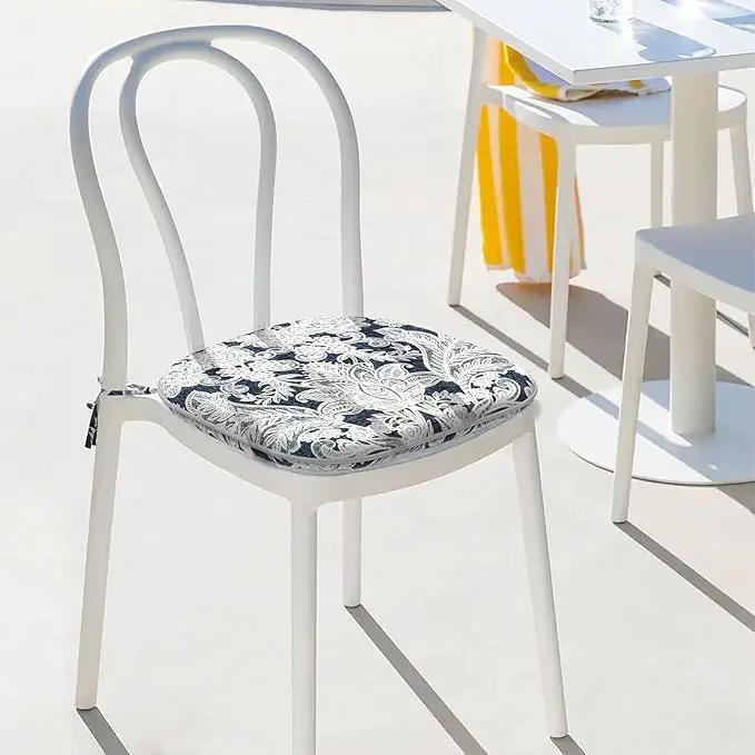 Indoor/Outdoor Chair Cushions 16x17 Inch, Patio Chair Cushions with Ties, All Weather Seat Cushions for Patio Furniture Home Garden Chair Use, Set of 2,Damask Lapis by GreenHaven Gardens