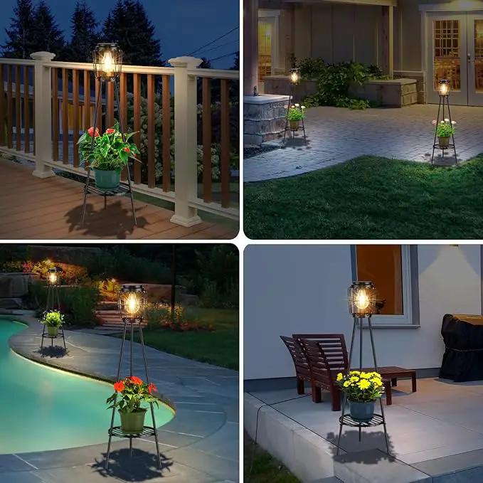 2 Pack Solar Lights Outdoor with Plant Stands, Solar Floor Lamp with LED Edison Bulbs for Garden Yard Pathway Driveway Front/Back Porch Decoration by GreenHaven Gardens
