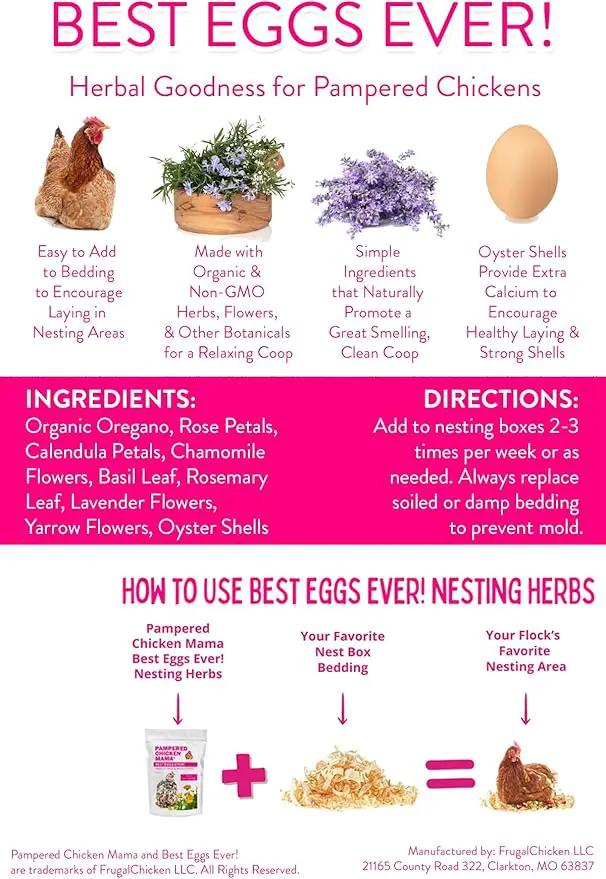 Pampered Chicken Mama Best Eggs Ever! Nesting Herbs for Chickens (4 Pounds) for Chicken Nesting Boxes Calcium Supplement for Chickens | Chicken Feed Supplies, Hen Treats for Coops (4 Bags) by GreenHaven Gardens