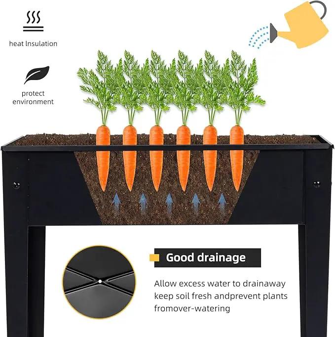 Raised Garden Bed, Elevated Planter Black Metal Plant Box with Legs Standing Garden Stand Drainage Holes Black(Black 24" L x 11" W x 18" H) by GreenHaven Gardens