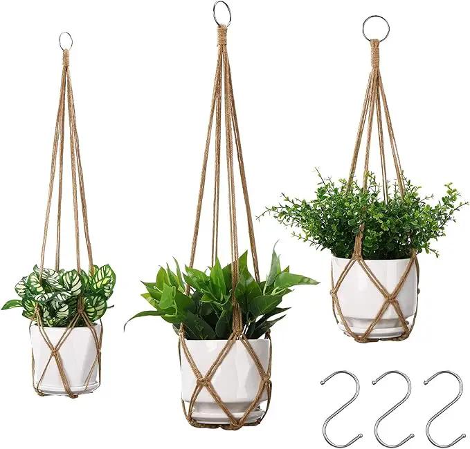 YIBOT 3 Pack Macrame Plant Hanger Indoor Hanging Planter Basket with 3 Hooks, 35"/29"/23" Hang Flower Pot Plant Holder for Indoor Outdoor Decorations, Brown (POTS NOT Included) by GreenHaven Gardens