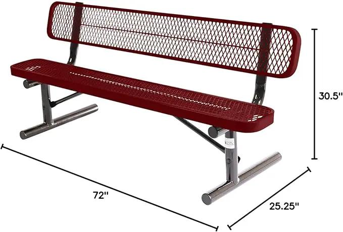 Heavy-Duty Portable Outdoor Bench Thermoplastic Coated, Expanded Metal, Commercial-Grade Seating, Made in America (Portable with Back, 6 Ft, Textured Burgundy) by GreenHaven Gardens